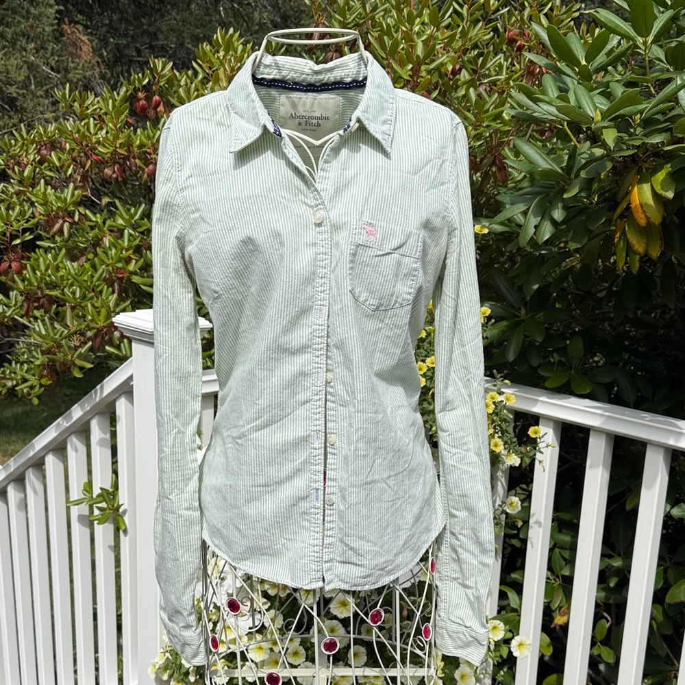 Abercrombie & Fitch Light Green Striped Shirt